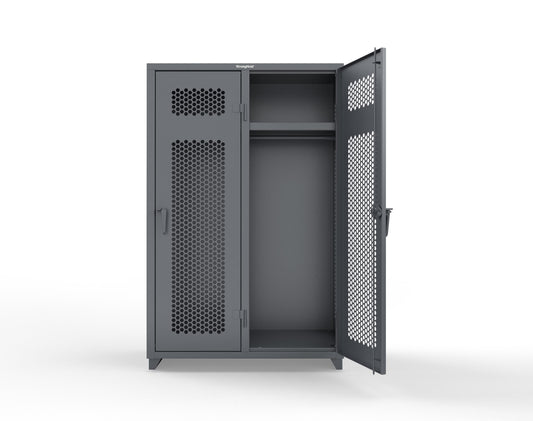 Extra Heavy Duty 14 GA Ventilated Single-Tier Locker with Shelf and Hanger Rod, 2 Compartments - 48 in. W x 24 in. D x 75 in. H - 46-2H-24-1T-L-7024