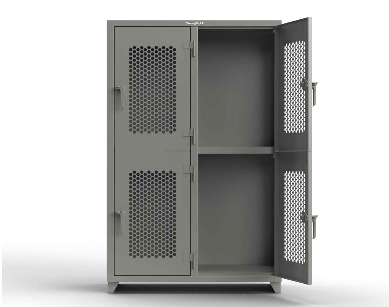 Extra Heavy Duty 14 GA Double-Tier Ventilated Locker, 4 Compartments - 48 in. W x 24 in. D x 75 in. H