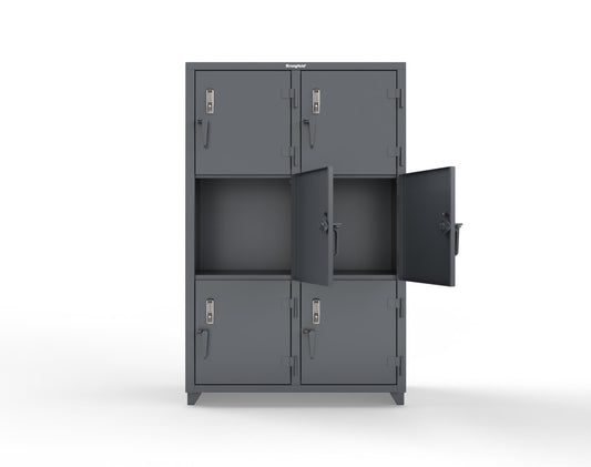 Extra Heavy Duty 14 GA Triple-Tier Locker with Keyless Entry Lock, 6 Compartments – 48 in. W x 24 in. D x 75 in. H - 46-6D-24-3T-EK-L-7024