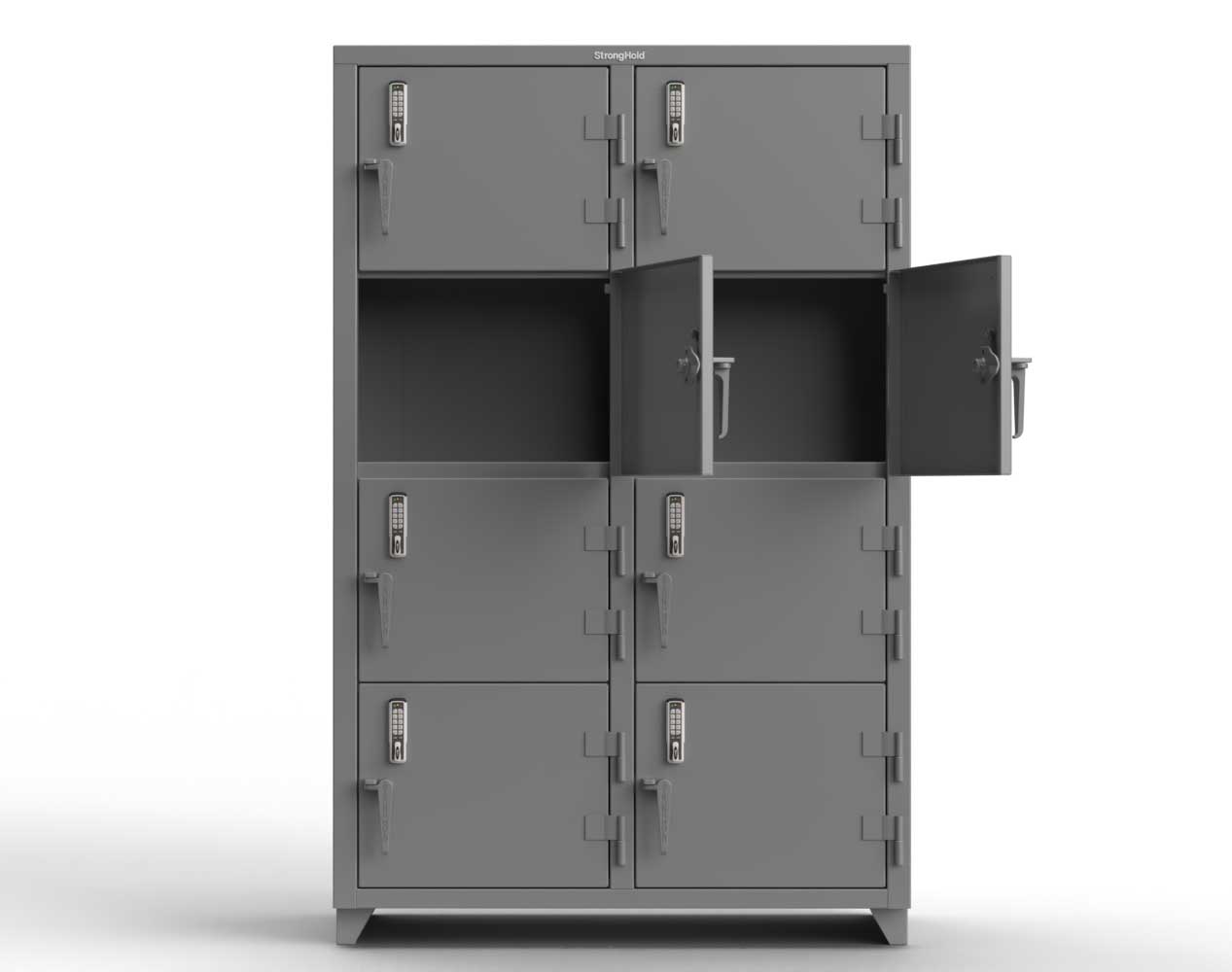 Extra Heavy Duty 14 GA 4-Tier Locker with Keyless Entry Lock, 8 Compartments - 48 in. W x 24 in. D x 75 in. H