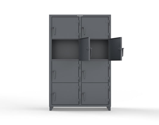 Extra Heavy Duty 14 GA 4-Tier Locker, 8 Compartments - 48 in. W x 24 in. D x 75 in. H - 46-8D-24-4T-L-7024