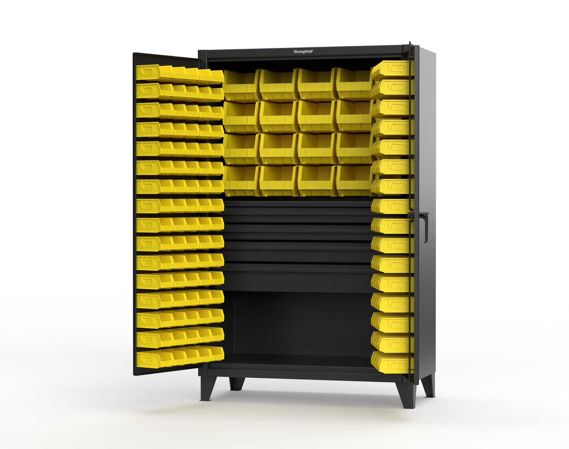 Extreme Duty 12 GA Bin Cabinet with Multiple Sized Bins, 4 Drawers, 1 Shelf - 48 In. W x 24 In. D x 78 In. H - 46-BBS-241-4DB-9005