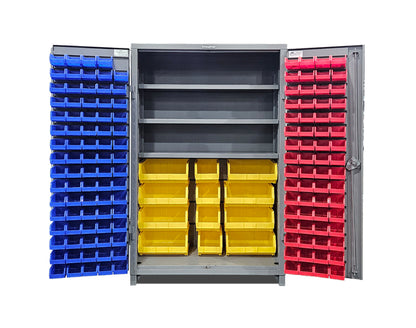 Extra Heavy Duty 14 GA Bin Cabinet with 3 Shelves - 48 In. W x 75 In. H x 24 In. D - Outlet