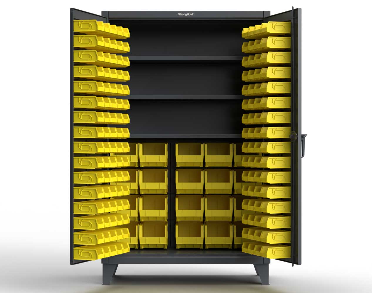 Extreme Duty 12 GA Bin Cabinet with Multiple Sized Bins, 3 Shelves - 36 In. W x 24 In. D x 78 In. H