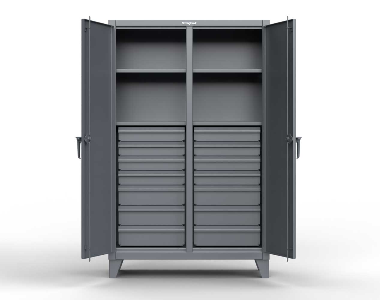 Extreme Duty 12 GA Double Shift Cabinet with 14 Drawers, 4 Shelves - 60 In. W x 24 In. D x 78 In. H
