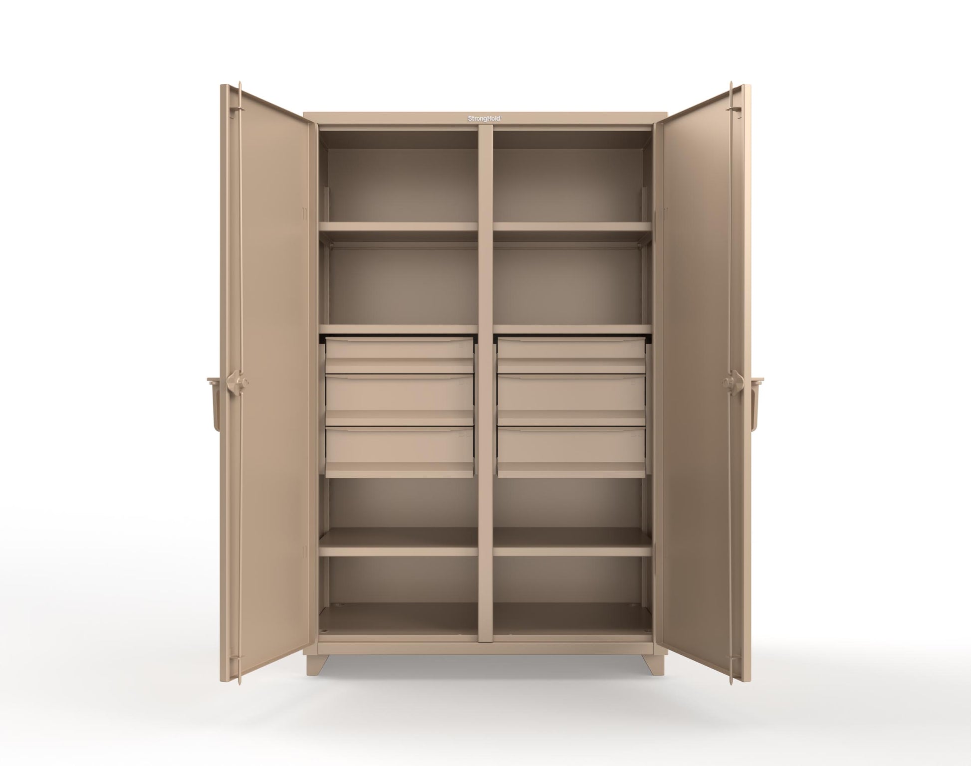 Extra Heavy Duty 14 GA Double Shift Cabinet with 6 Drawers, 6 Shelves - 48 In. W x 24 In. D x 75 In. H - 46-DS-246-6DB-L-1019