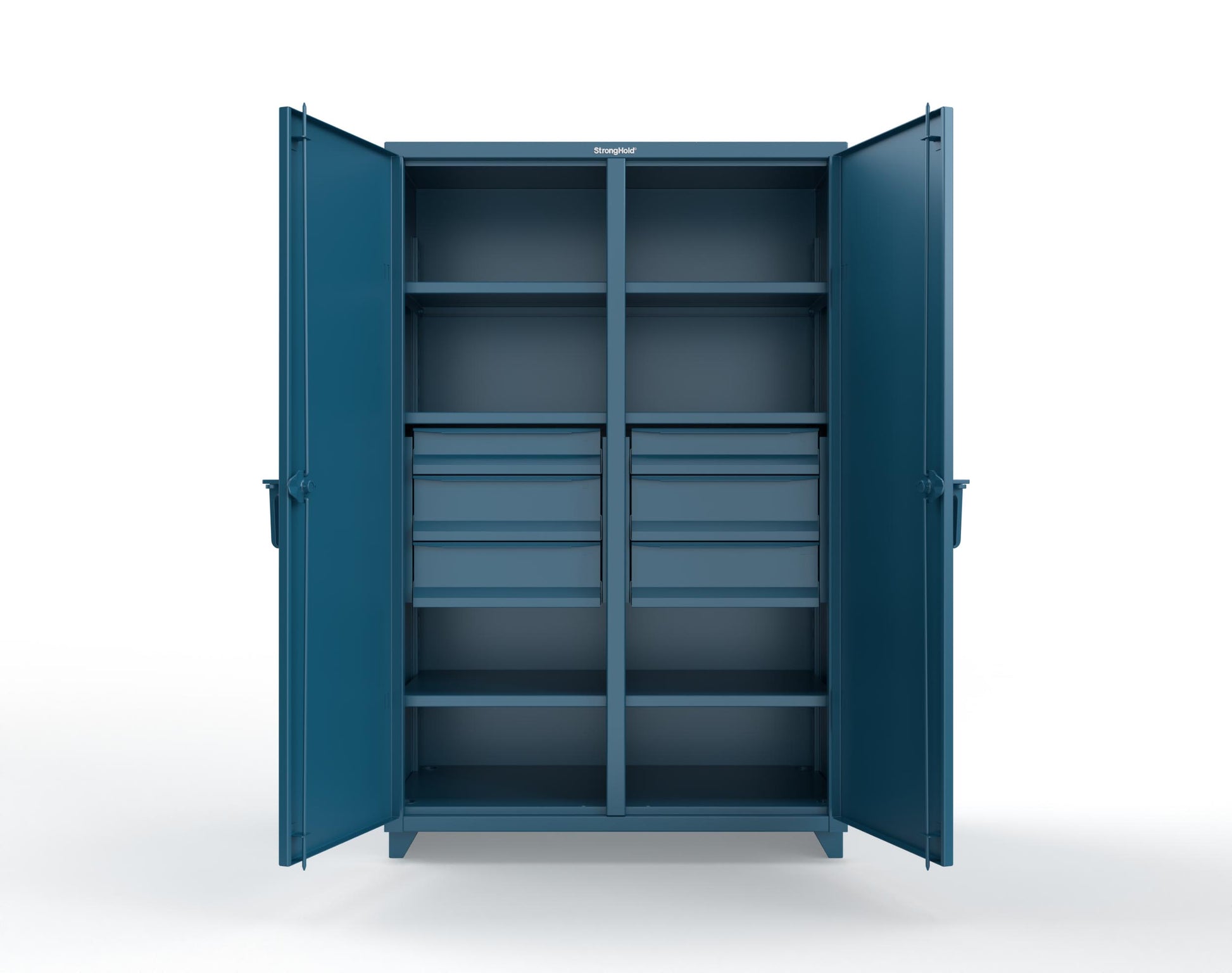 Extra Heavy Duty 14 GA Double Shift Cabinet with 6 Drawers, 6 Shelves - 48 In. W x 24 In. D x 75 In. H - 46-DS-246-6DB-L-5001