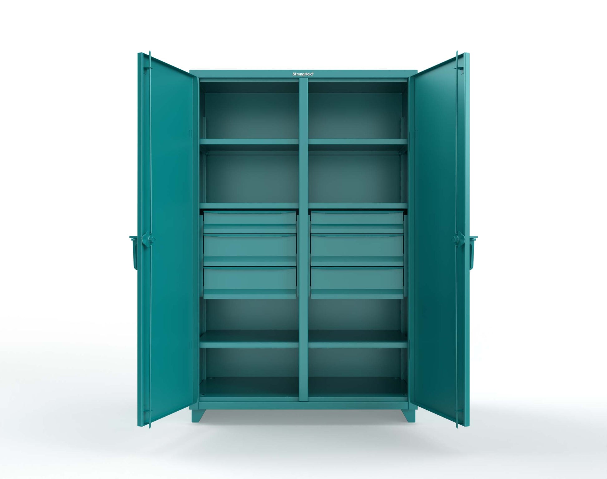 Extra Heavy Duty 14 GA Double Shift Cabinet with 6 Drawers, 6 Shelves - 48 In. W x 24 In. D x 75 In. H - 46-DS-246-6DB-L-5021