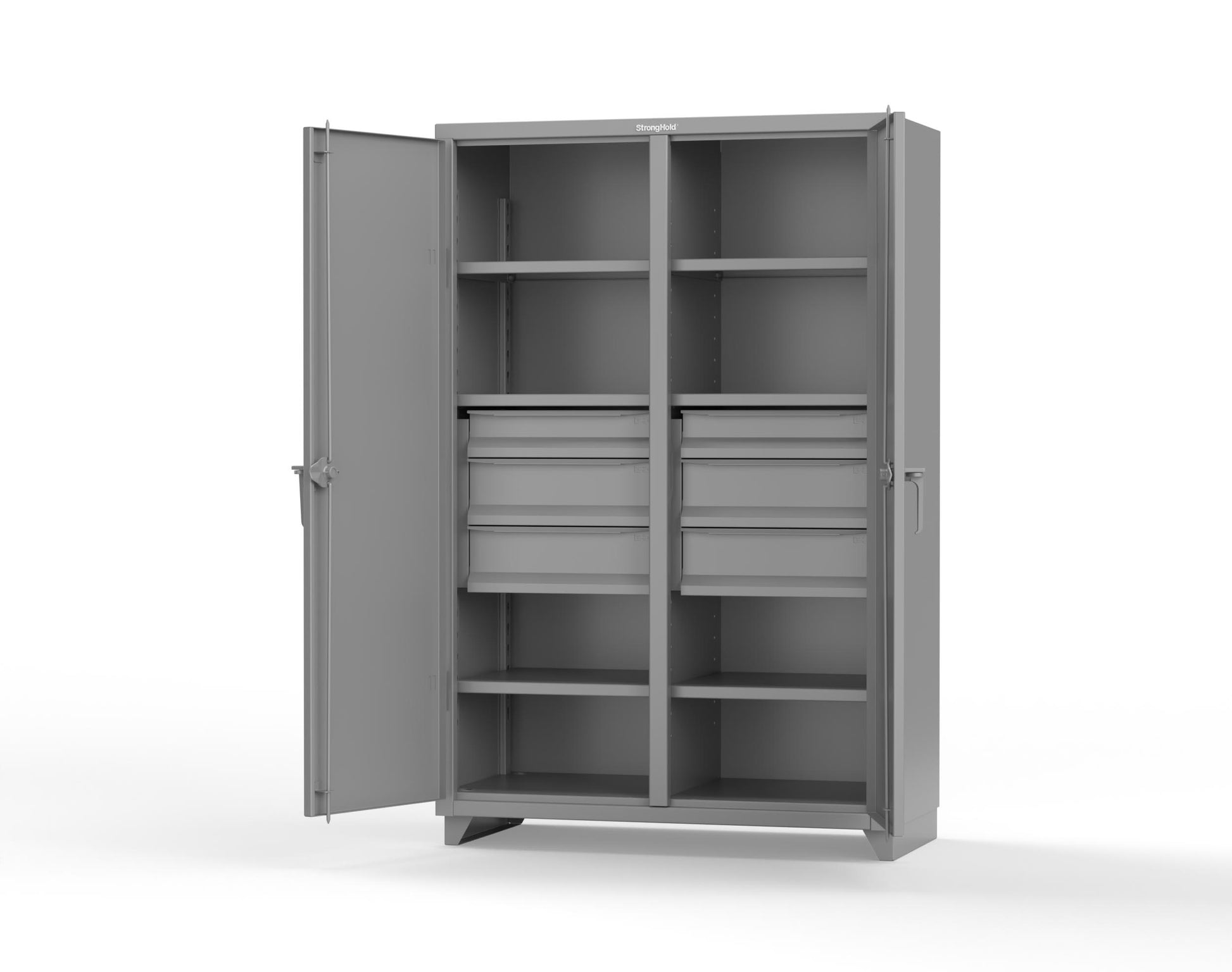 Extra Heavy Duty 14 GA Double Shift Cabinet with 6 Drawers, 6 Shelves - 48 In. W x 24 In. D x 75 In. H - 46-DS-246-6DB-L-7037
