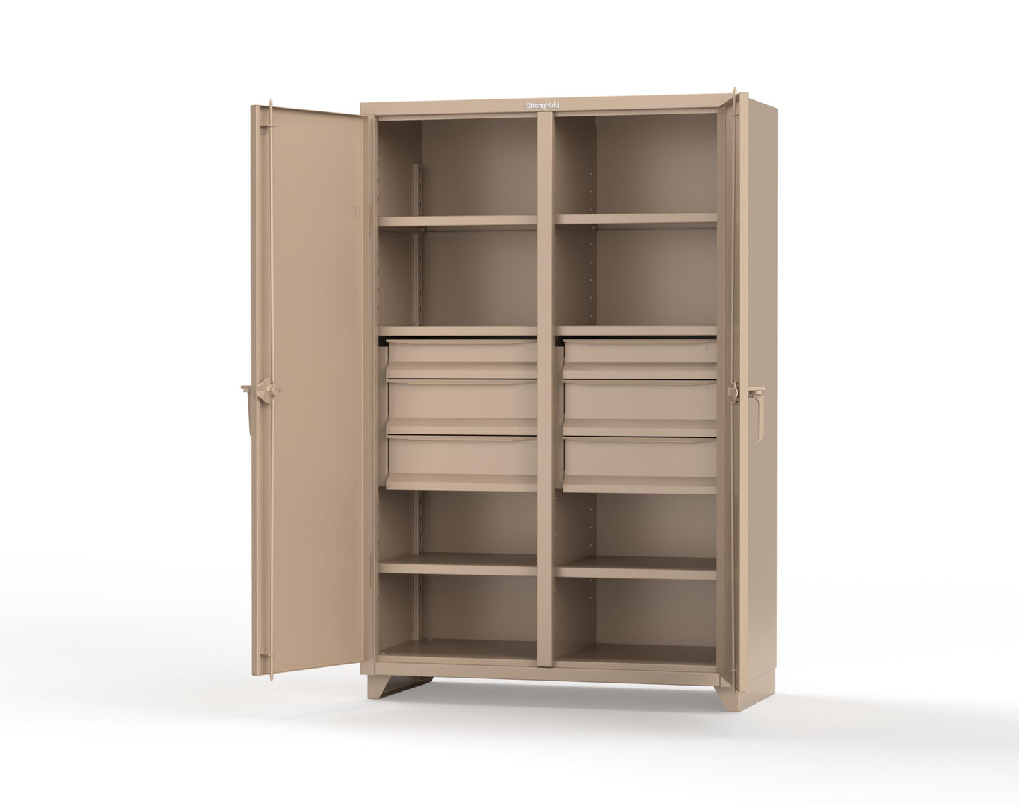 Extra Heavy Duty 14 GA Double Shift Cabinet with 6 Drawers, 6 Shelves - 48 In. W x 24 In. D x 75 In. H - 46-DS-246-6DB-L-1019