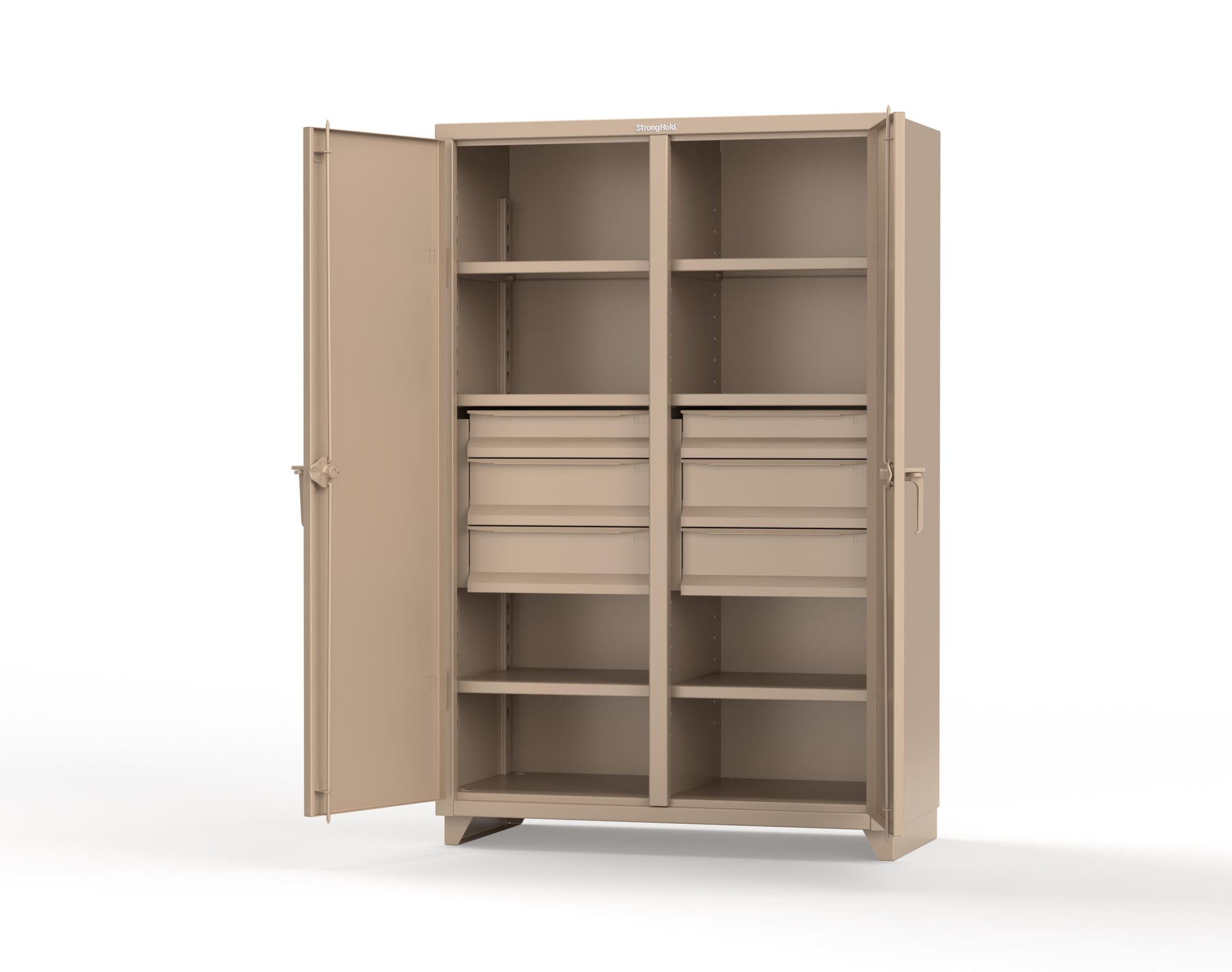 Extra Heavy Duty 14 GA Double Shift Cabinet with 6 Drawers, 6 Shelves - 48 In. W x 24 In. D x 75 In. H - 46-DS-246-6DB-L-1019