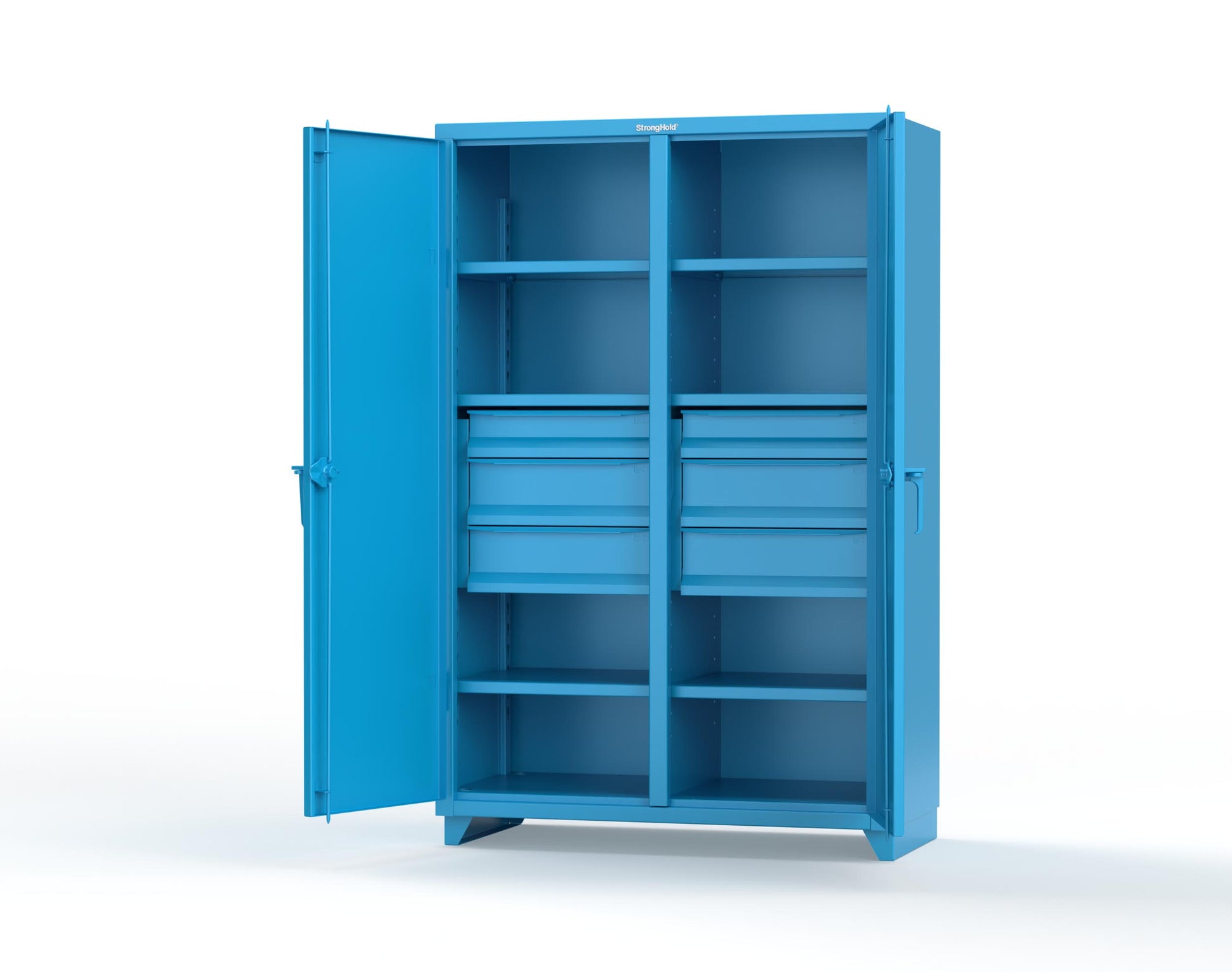 Extra Heavy Duty 14 GA Double Shift Cabinet with 6 Drawers, 6 Shelves - 48 In. W x 24 In. D x 75 In. H - 46-DS-246-6DB-L-5012