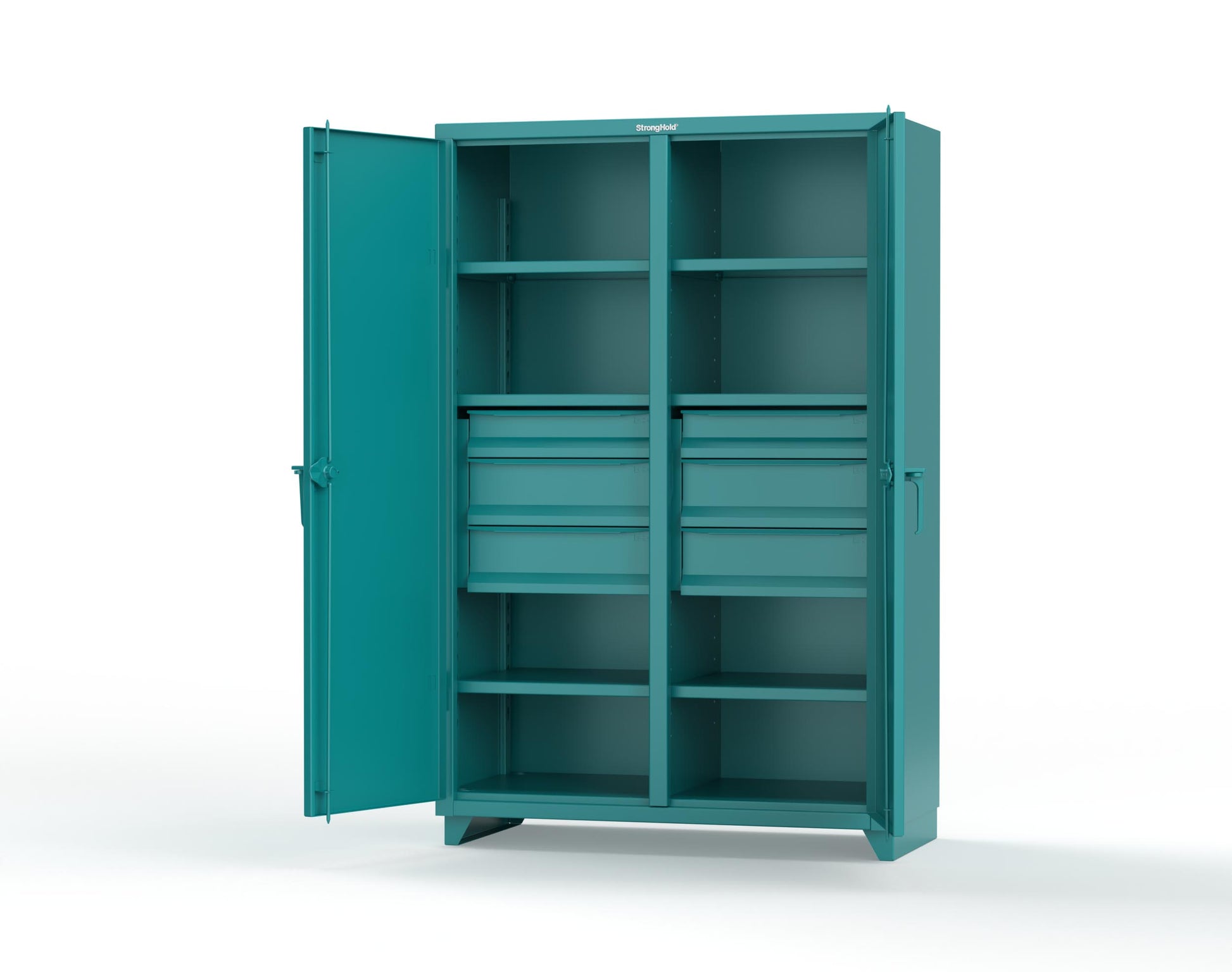 Extra Heavy Duty 14 GA Double Shift Cabinet with 6 Drawers, 6 Shelves - 48 In. W x 24 In. D x 75 In. H - 46-DS-246-6DB-L-5021