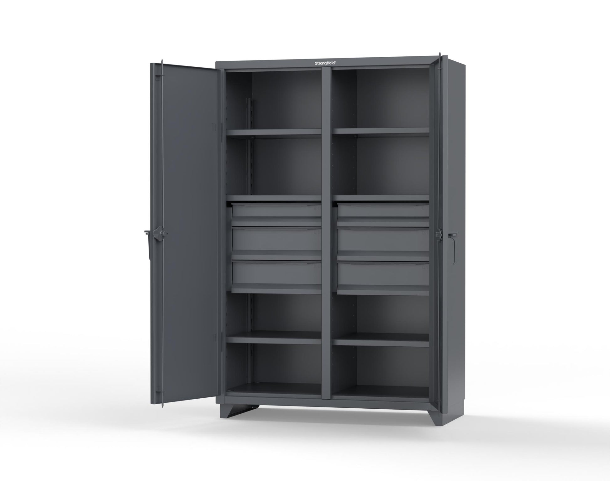 Extra Heavy Duty 14 GA Double Shift Cabinet with 6 Drawers, 6 Shelves - 48 In. W x 24 In. D x 75 In. H - 46-DS-246-6DB-L-7024