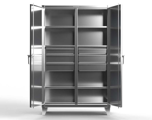 Extreme Duty 12 GA Stainless Steel Double Shift Cabinet with 10 Drawers, 6 Shelves - 60 In. W x 24 In. D x 78 In. H