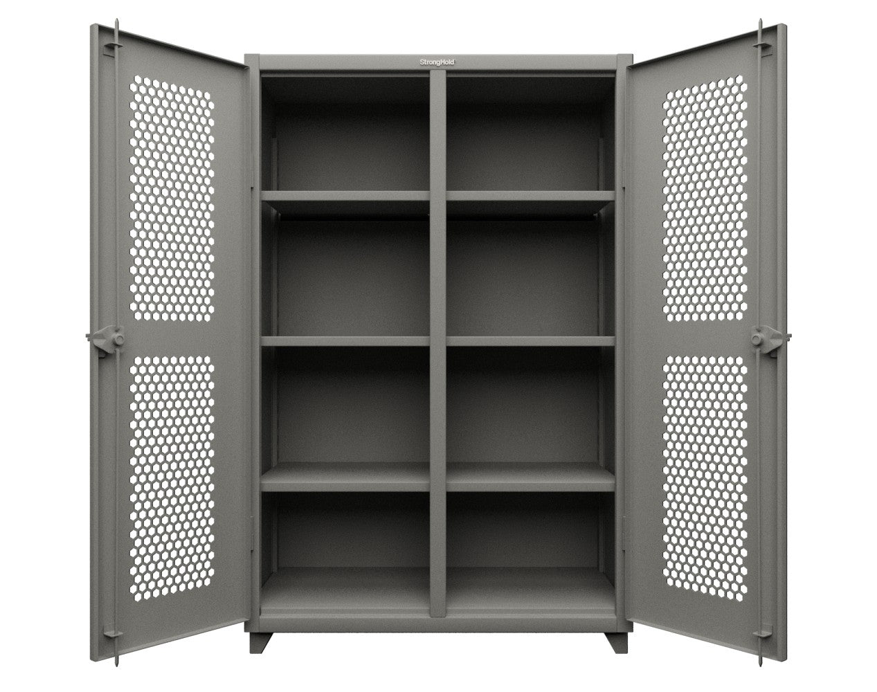 Extra Heavy Duty 14 GA Double Shift Ventilated (Hex) Cabinet with 6 Shelves - 48 In. W x 24 In. D x 75 In. H