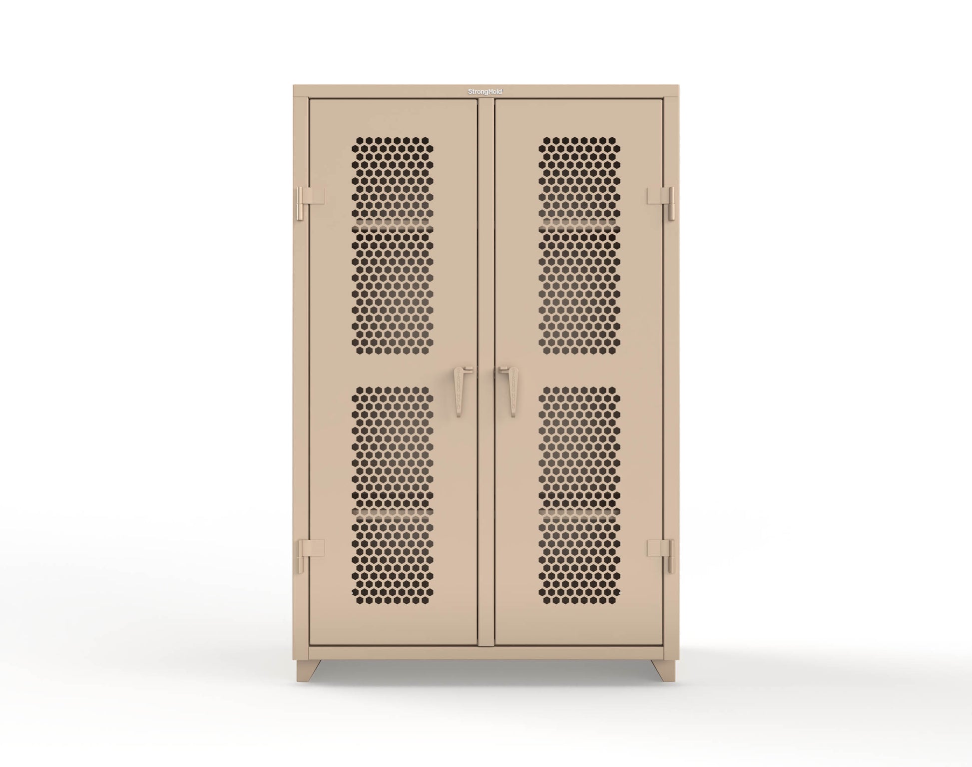 Extra Heavy Duty 14 GA Double Shift Ventilated (Hex) Cabinet with 6 Shelves - 48 In. W x 24 In. D x 75 In. H - 46-DS-H-246-L-1019