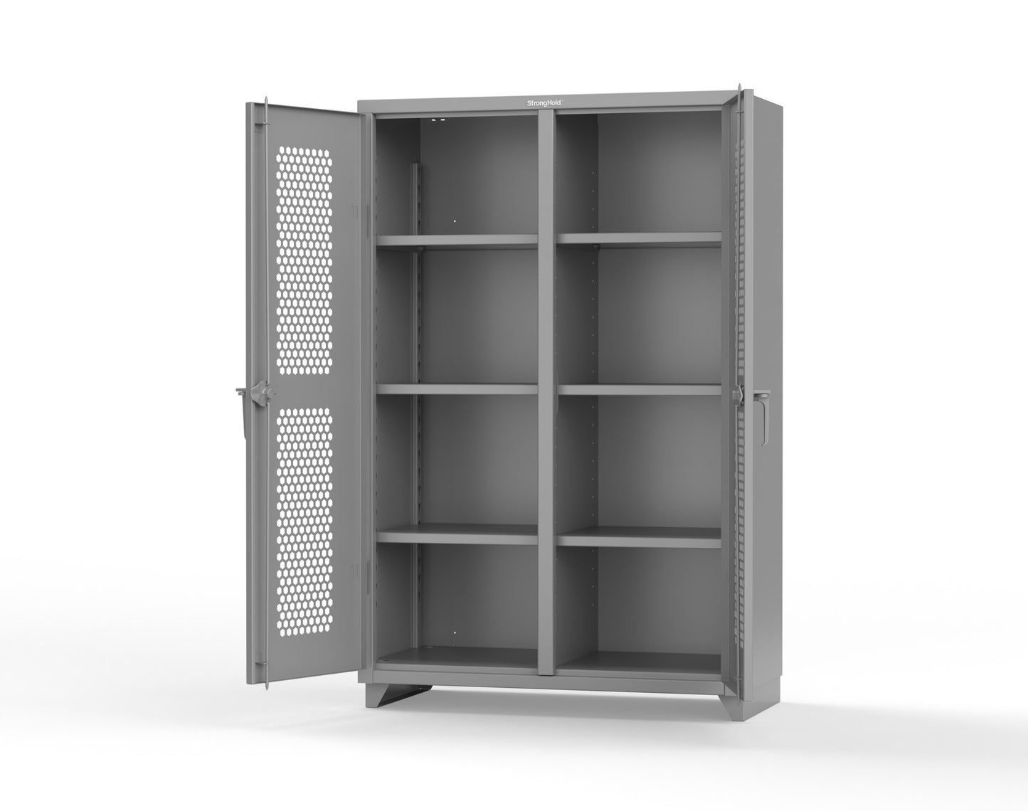 Extra Heavy Duty 14 GA Double Shift Ventilated (Hex) Cabinet with 6 Shelves - 48 In. W x 24 In. D x 75 In. H - 46-DS-H-246-L-7037