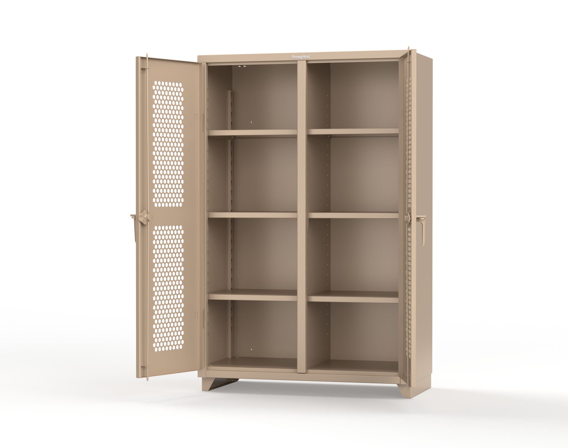 Extra Heavy Duty 14 GA Double Shift Ventilated (Hex) Cabinet with 6 Shelves - 48 In. W x 24 In. D x 75 In. H - 46-DS-H-246-L-1019
