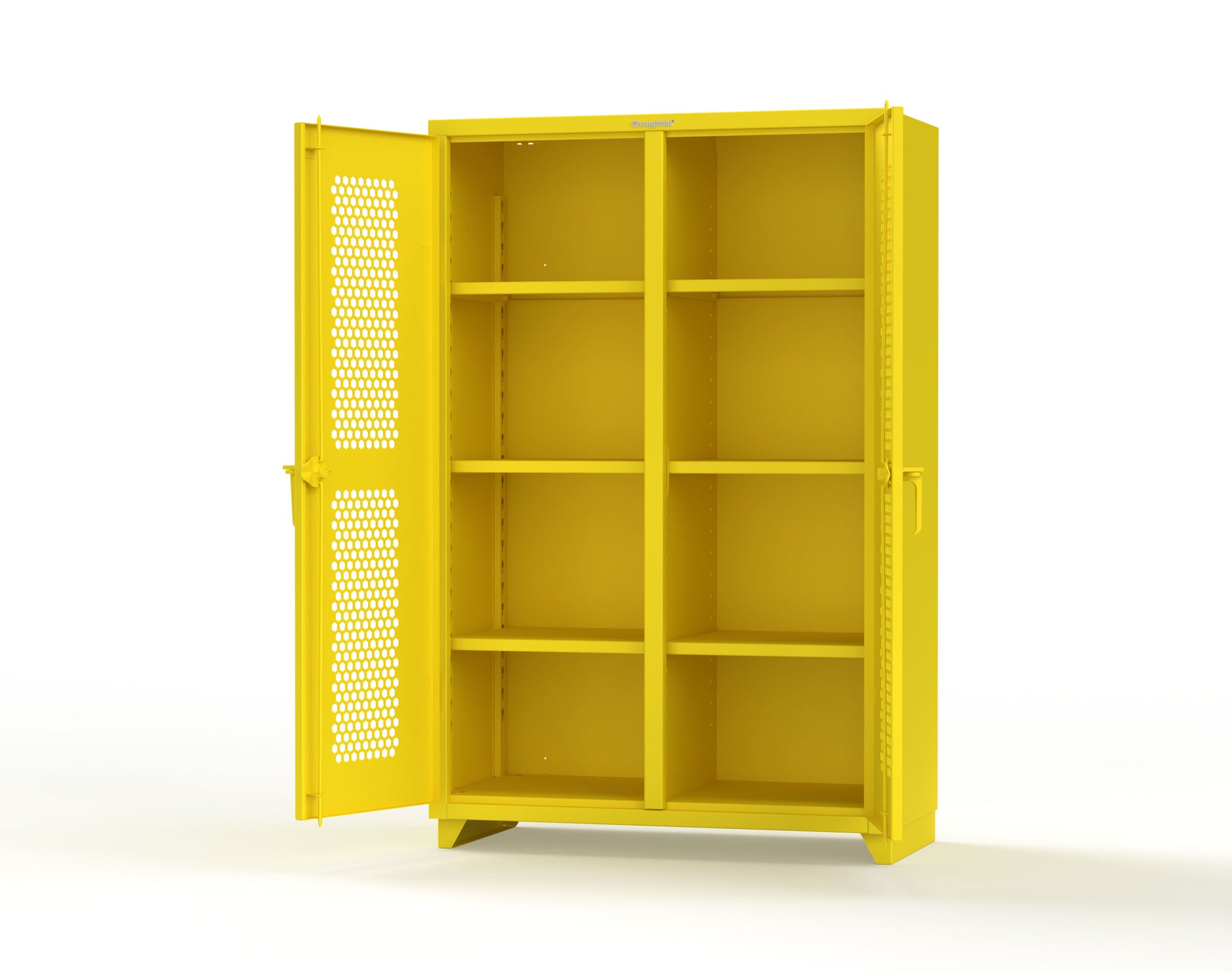 Extra Heavy Duty 14 GA Double Shift Ventilated (Hex) Cabinet with 6 Shelves - 48 In. W x 24 In. D x 75 In. H - 46-DS-H-246-L-1021