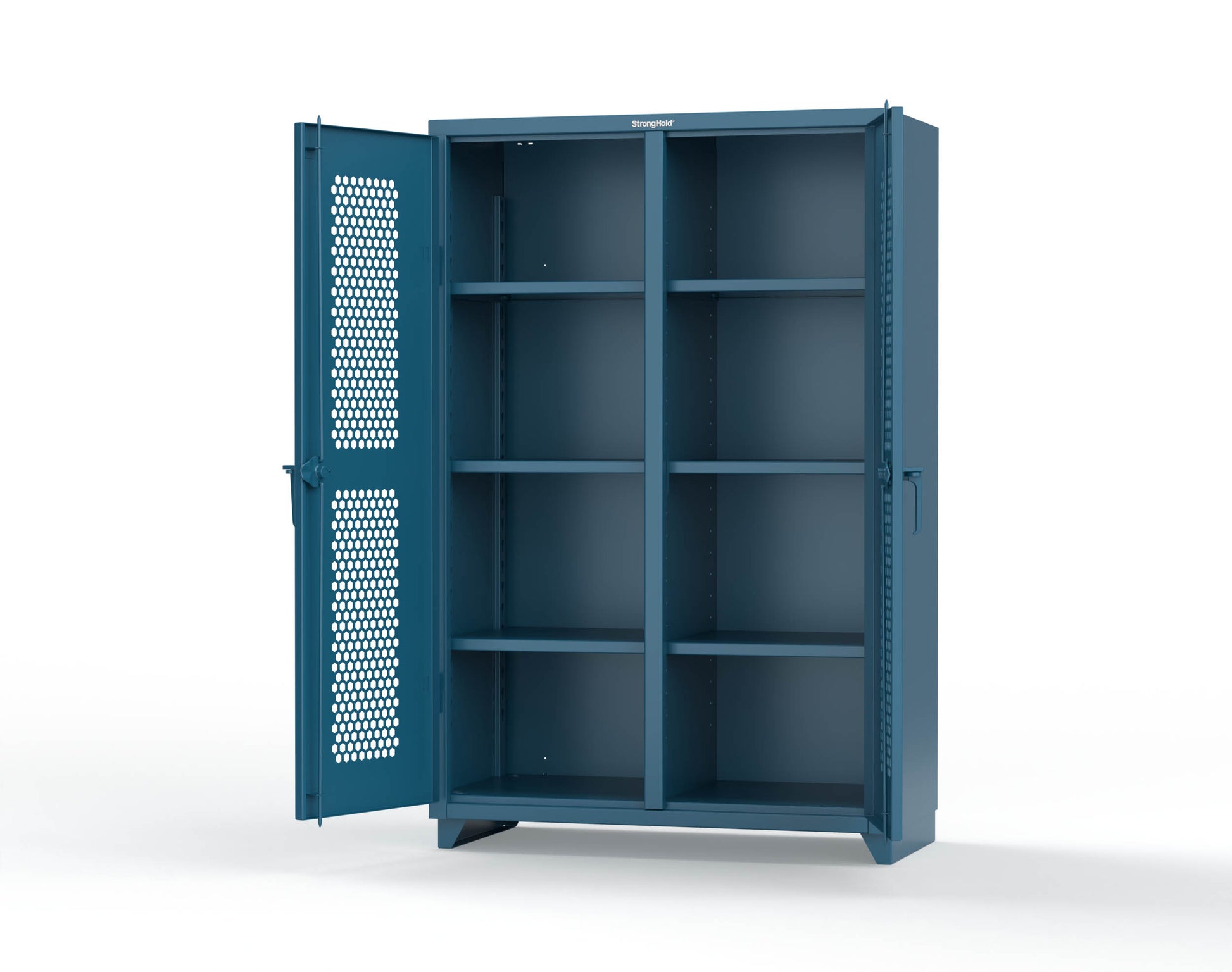 Extra Heavy Duty 14 GA Double Shift Ventilated (Hex) Cabinet with 6 Shelves - 48 In. W x 24 In. D x 75 In. H - 46-DS-H-246-L-5001