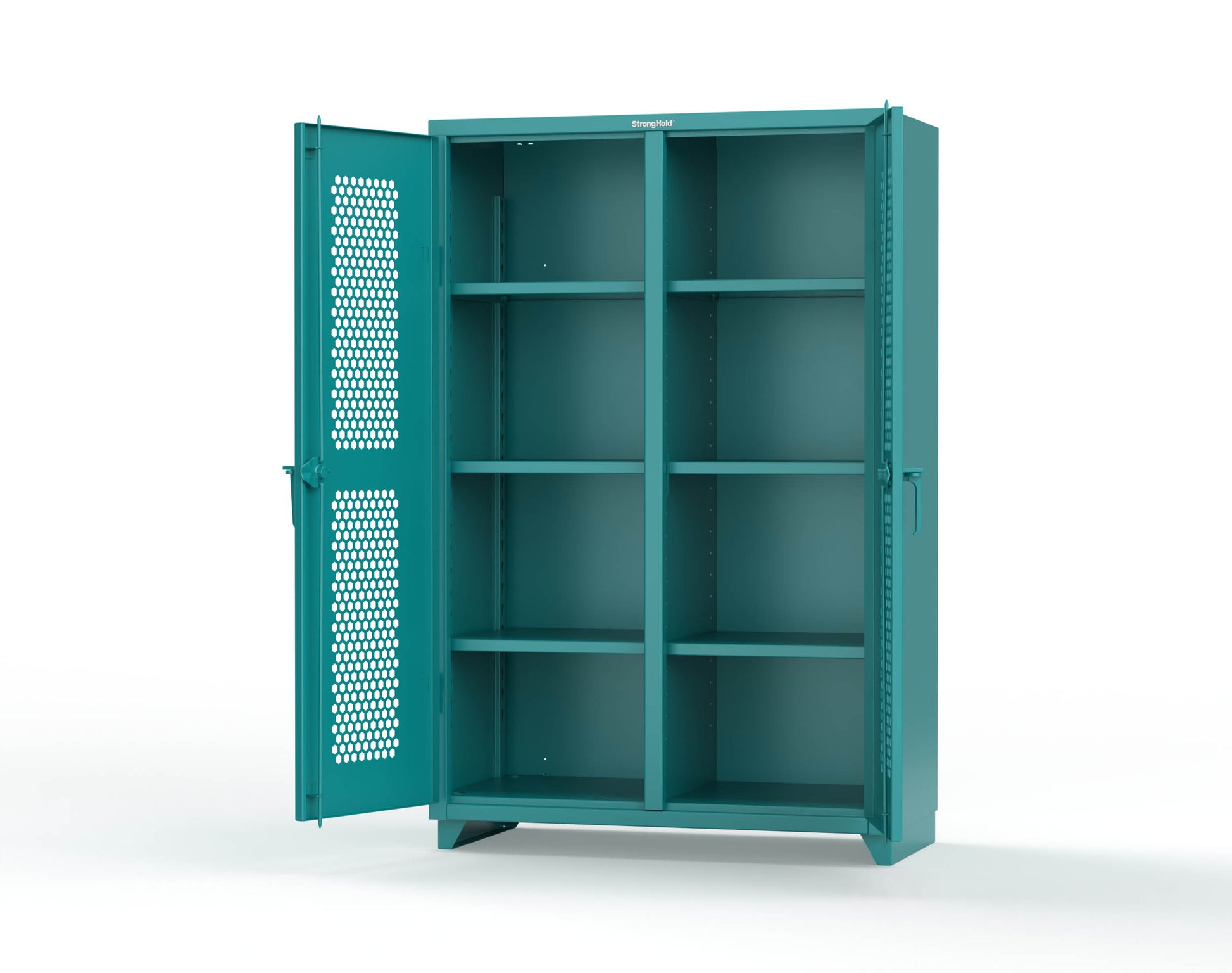 Extra Heavy Duty 14 GA Double Shift Ventilated (Hex) Cabinet with 6 Shelves - 48 In. W x 24 In. D x 75 In. H - 46-DS-H-246-L-5021