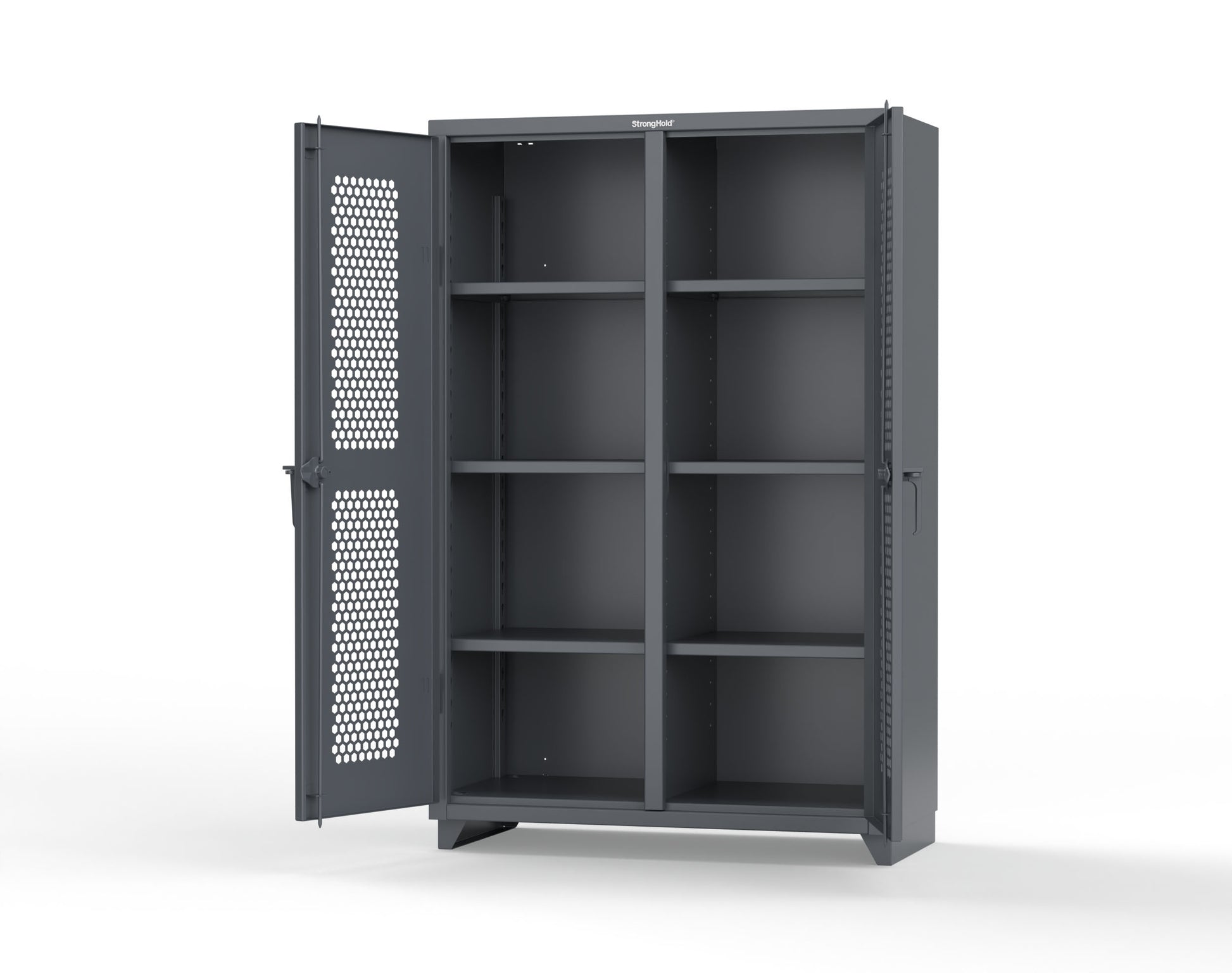 Extra Heavy Duty 14 GA Double Shift Ventilated (Hex) Cabinet with 6 Shelves - 48 In. W x 24 In. D x 75 In. H - 46-DS-H-246-L-7024