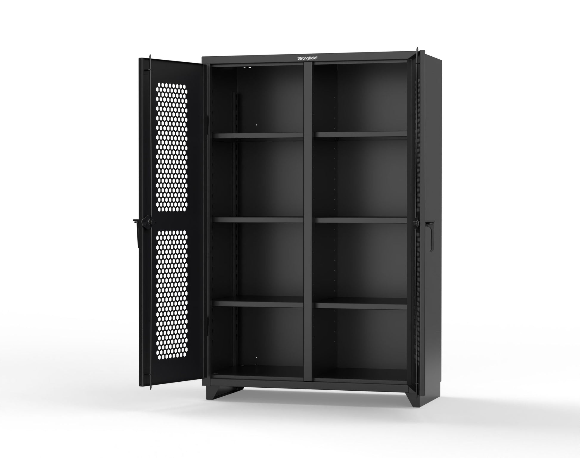 Extra Heavy Duty 14 GA Double Shift Ventilated (Hex) Cabinet with 6 Shelves - 48 In. W x 24 In. D x 75 In. H - 46-DS-H-246-L-9005