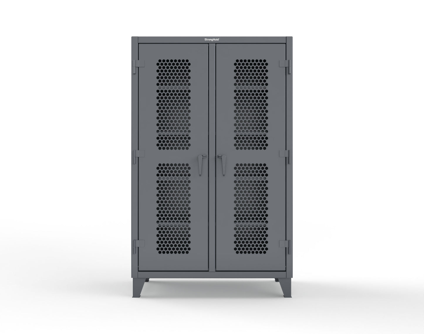 Extreme Duty 12 GA Ventilated (Hex) Double Shift Cabinet with 8 Shelves - 48 In. W x 24 In. D x 78 In. H - 46-DS-H-248-7024