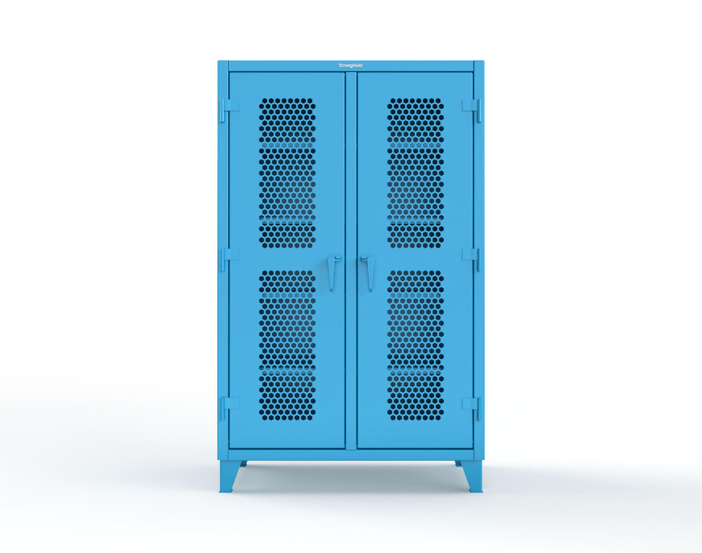 Extreme Duty 12 GA Ventilated (Hex) Double Shift Cabinet with 8 Shelves - 48 In. W x 24 In. D x 78 In. H - 46-DS-H-248-5012
