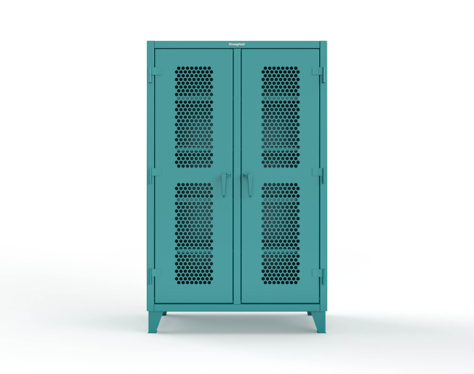 Extreme Duty 12 GA Ventilated (Hex) Double Shift Cabinet with 8 Shelves - 48 In. W x 24 In. D x 78 In. H - 46-DS-H-248-5021