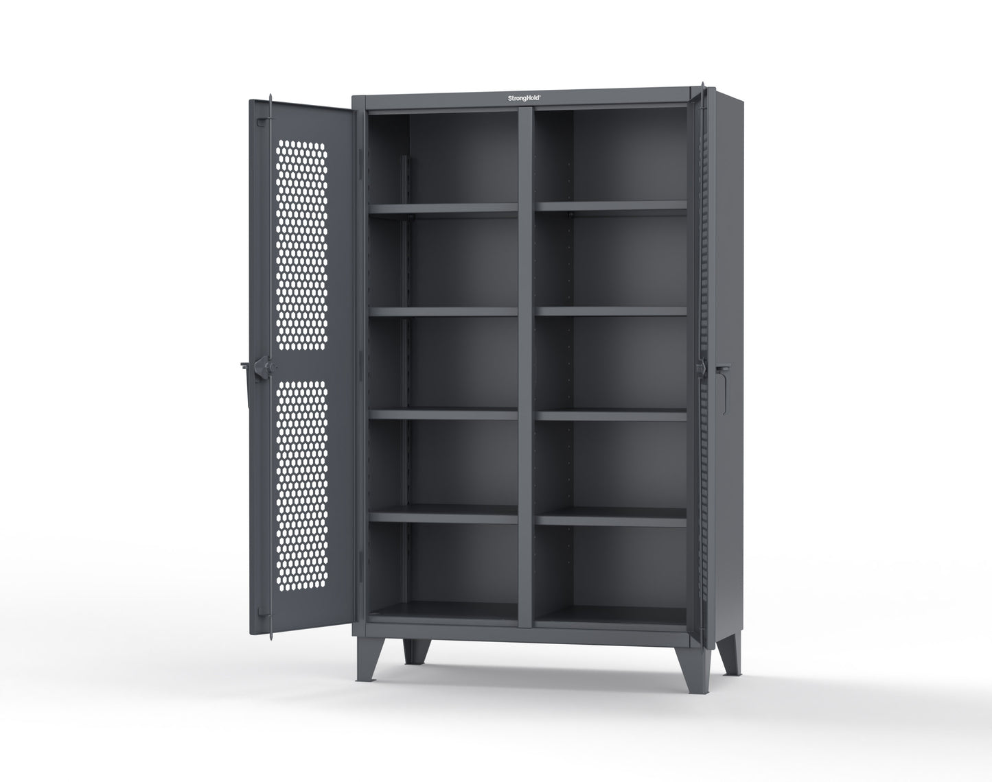 Extreme Duty 12 GA Ventilated (Hex) Double Shift Cabinet with 8 Shelves - 48 In. W x 24 In. D x 78 In. H - 46-DS-H-248-7024