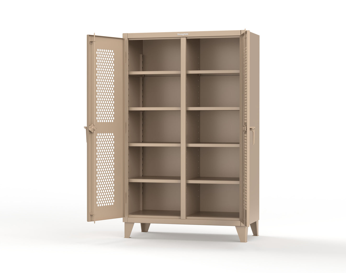 Extreme Duty 12 GA Ventilated (Hex) Double Shift Cabinet with 8 Shelves - 48 In. W x 24 In. D x 78 In. H - 46-DS-H-248-1019