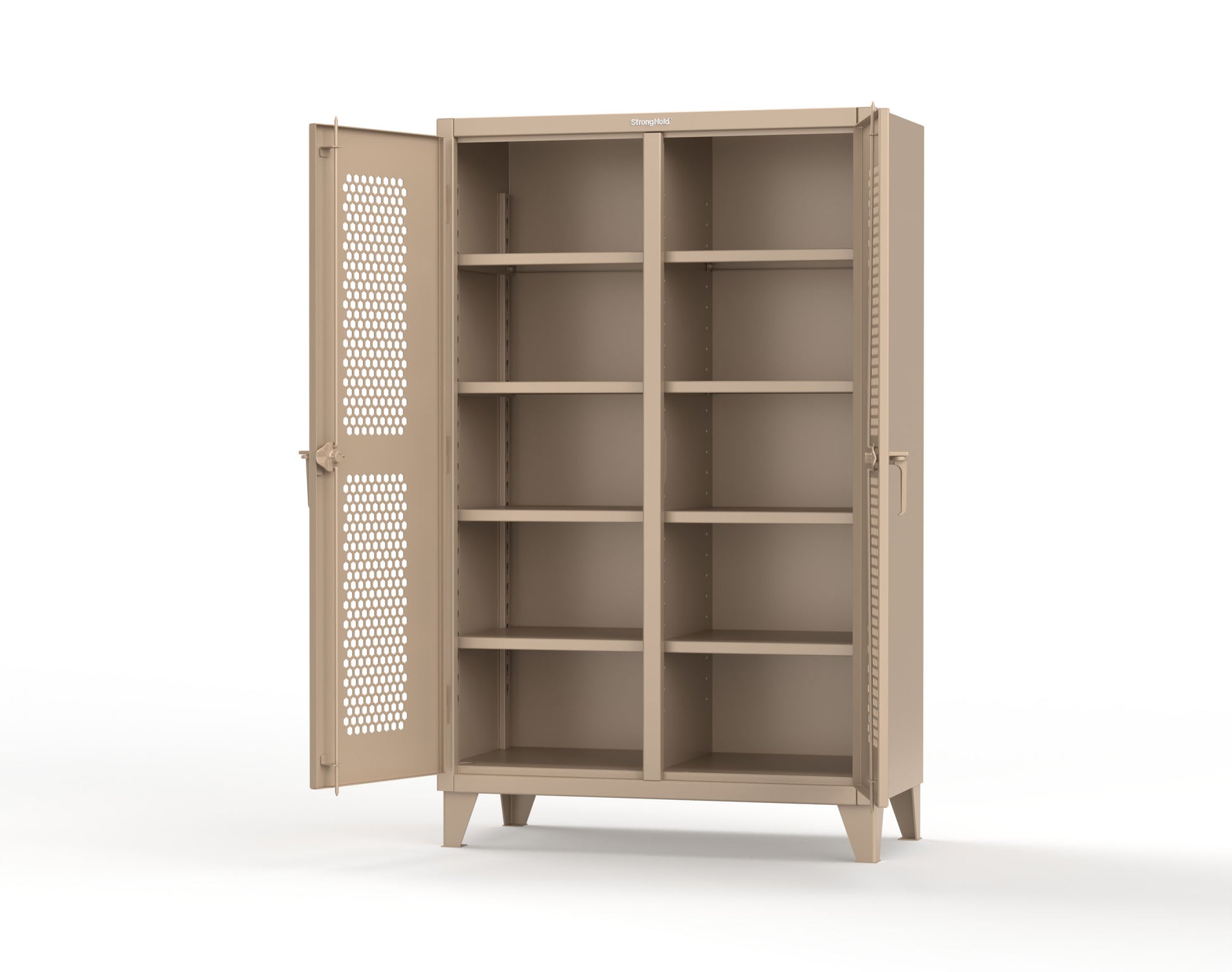 Extreme Duty 12 GA Ventilated (Hex) Double Shift Cabinet with 8 Shelves - 48 In. W x 24 In. D x 78 In. H - 46-DS-H-248-1019