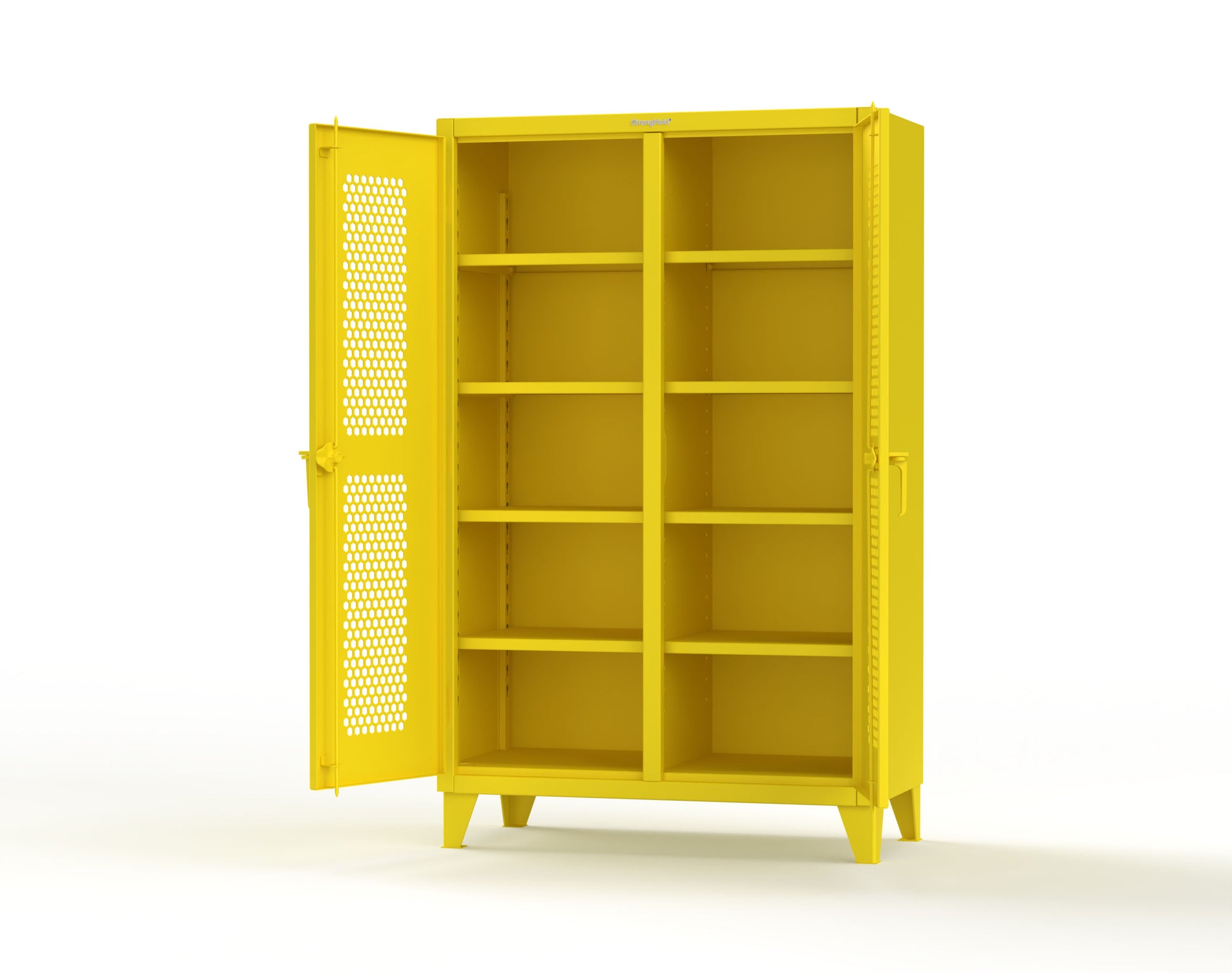 Extreme Duty 12 GA Ventilated (Hex) Double Shift Cabinet with 8 Shelves - 48 In. W x 24 In. D x 78 In. H - 46-DS-H-248-1021
