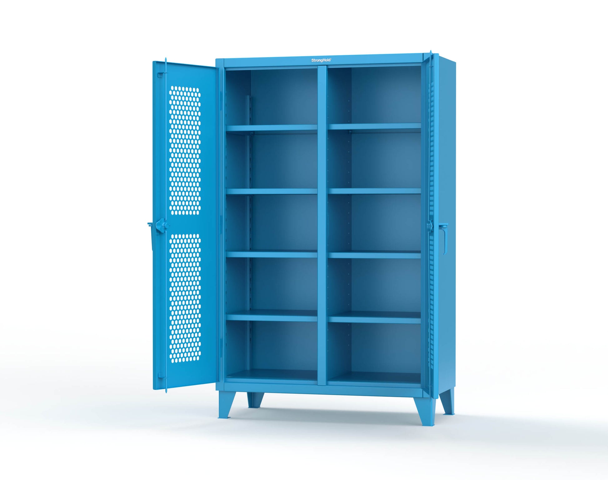Extreme Duty 12 GA Ventilated (Hex) Double Shift Cabinet with 8 Shelves - 48 In. W x 24 In. D x 78 In. H - 46-DS-H-248-5012