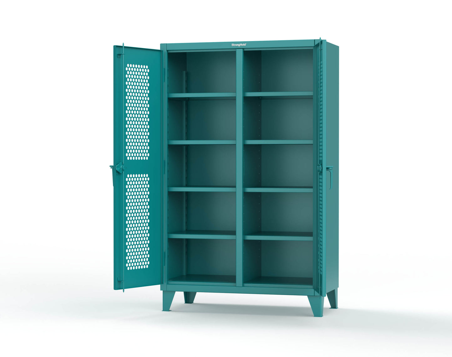 Extreme Duty 12 GA Ventilated (Hex) Double Shift Cabinet with 8 Shelves - 48 In. W x 24 In. D x 78 In. H - 46-DS-H-248-5021