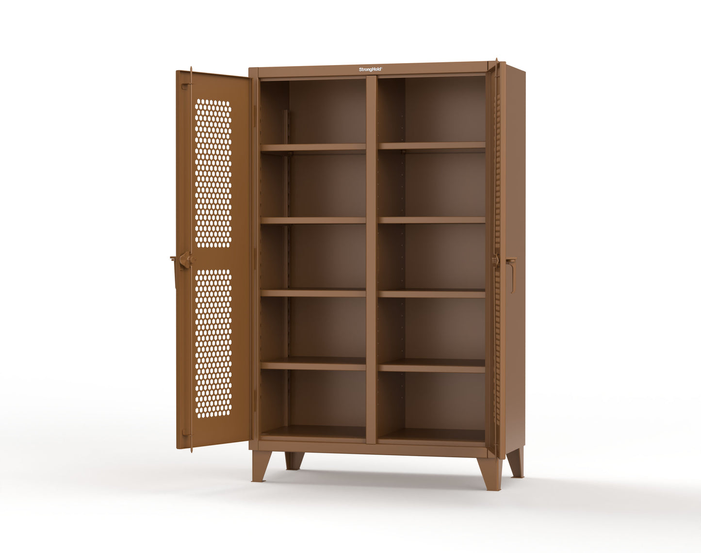 Extreme Duty 12 GA Ventilated (Hex) Double Shift Cabinet with 8 Shelves - 48 In. W x 24 In. D x 78 In. H - 46-DS-H-248-8008