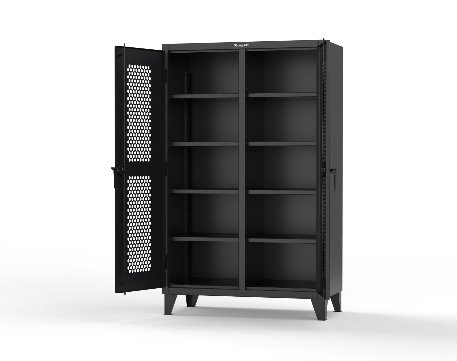Extreme Duty 12 GA Ventilated (Hex) Double Shift Cabinet with 8 Shelves - 48 In. W x 24 In. D x 78 In. H - 46-DS-H-248-9005