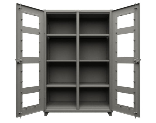 Extra Heavy Duty 14 GA Double Shift Clear View Cabinet with 6 Shelves - 48 In. W x 24 In. D x 75 In. H