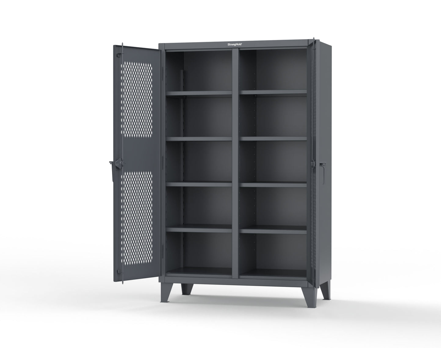 Extreme Duty 12 GA Ventilated (Diamond) Double Shift Cabinet with 8 Shelves - 48 In. W x 24 In. D x 78 In. H - 46-DS-V-248-7024