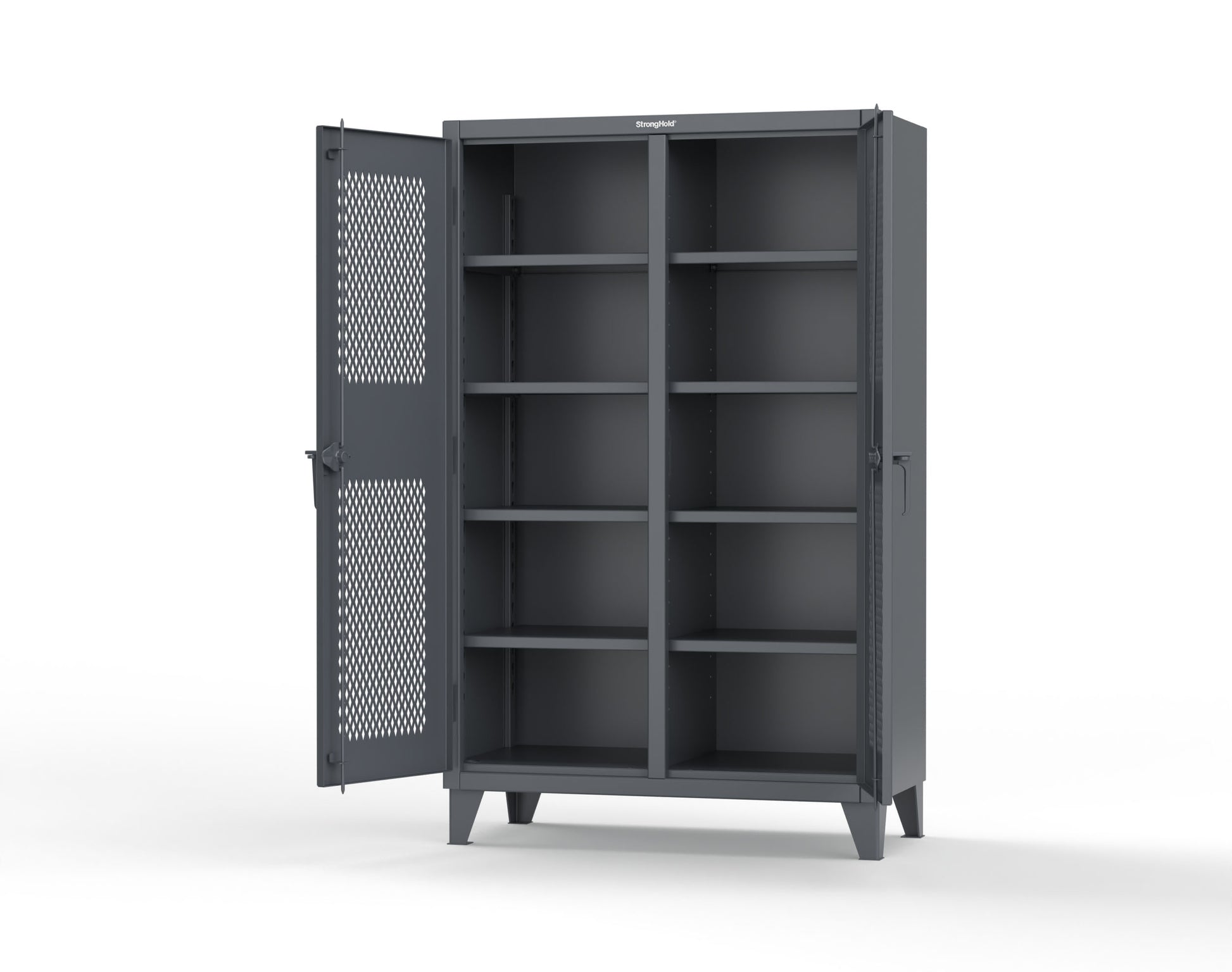 Extreme Duty 12 GA Ventilated (Diamond) Double Shift Cabinet with 8 Shelves - 48 In. W x 24 In. D x 78 In. H - 46-DS-V-248-7024