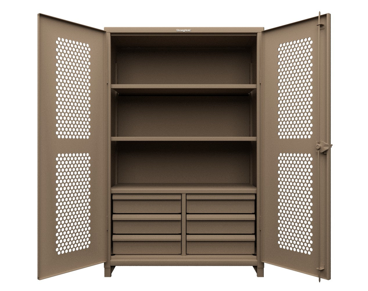 Extreme Duty 12 GA Ventilated (Diamond) Cabinet with 6 Half-Width Drawers, 4 Shelves - 36 In. W x 24 In. D x 78 In. H