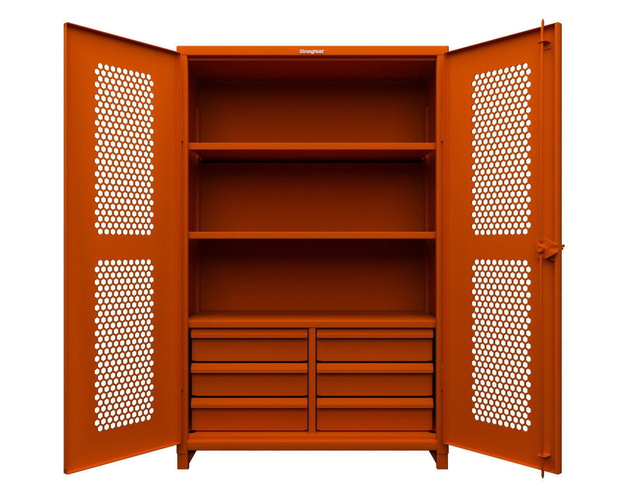 Extra Heavy Duty 14 GA Ventilated (Hex) Cabinet with 6 Half-Width Drawers, 3 Shelves - 48 In. W x 24 In. D x 75 In. H