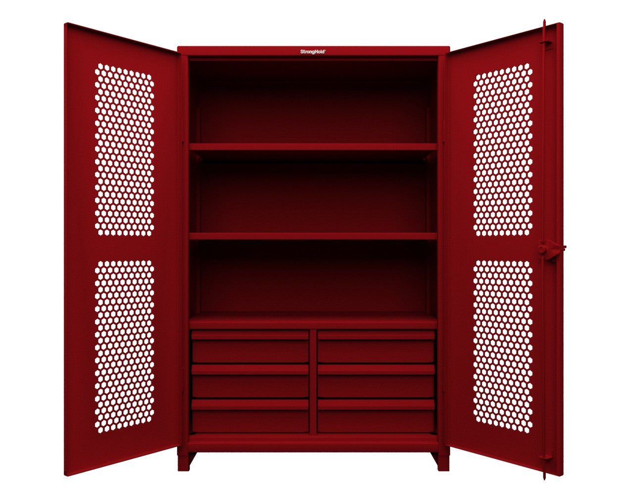 Extreme Duty 12 GA Ventilated (Diamond) Cabinet with 6 Half-Width Drawers, 4 Shelves - 36 In. W x 24 In. D x 78 In. H