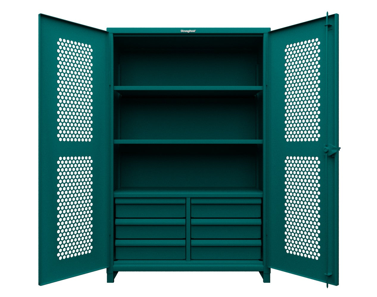 Extreme Duty 12 GA Ventilated (Diamond) Cabinet with 6 Half-Width Drawers, 4 Shelves - 36 In. W x 24 In. D x 78 In. H