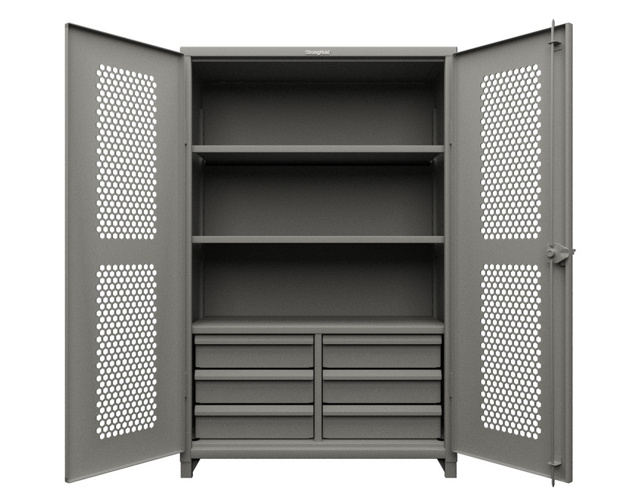 Extreme Duty 12 GA Ventilated (Diamond) Cabinet with 6 Half-Width Drawers, 4 Shelves - 36 In. W x 24 In. D x 78 In. H