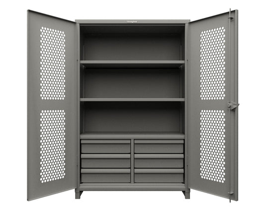 Extra Heavy Duty 14 GA Ventilated (Hex) Cabinet with 6 Half-Width Drawers, 3 Shelves - 48 In. W x 24 In. D x 75 In. H