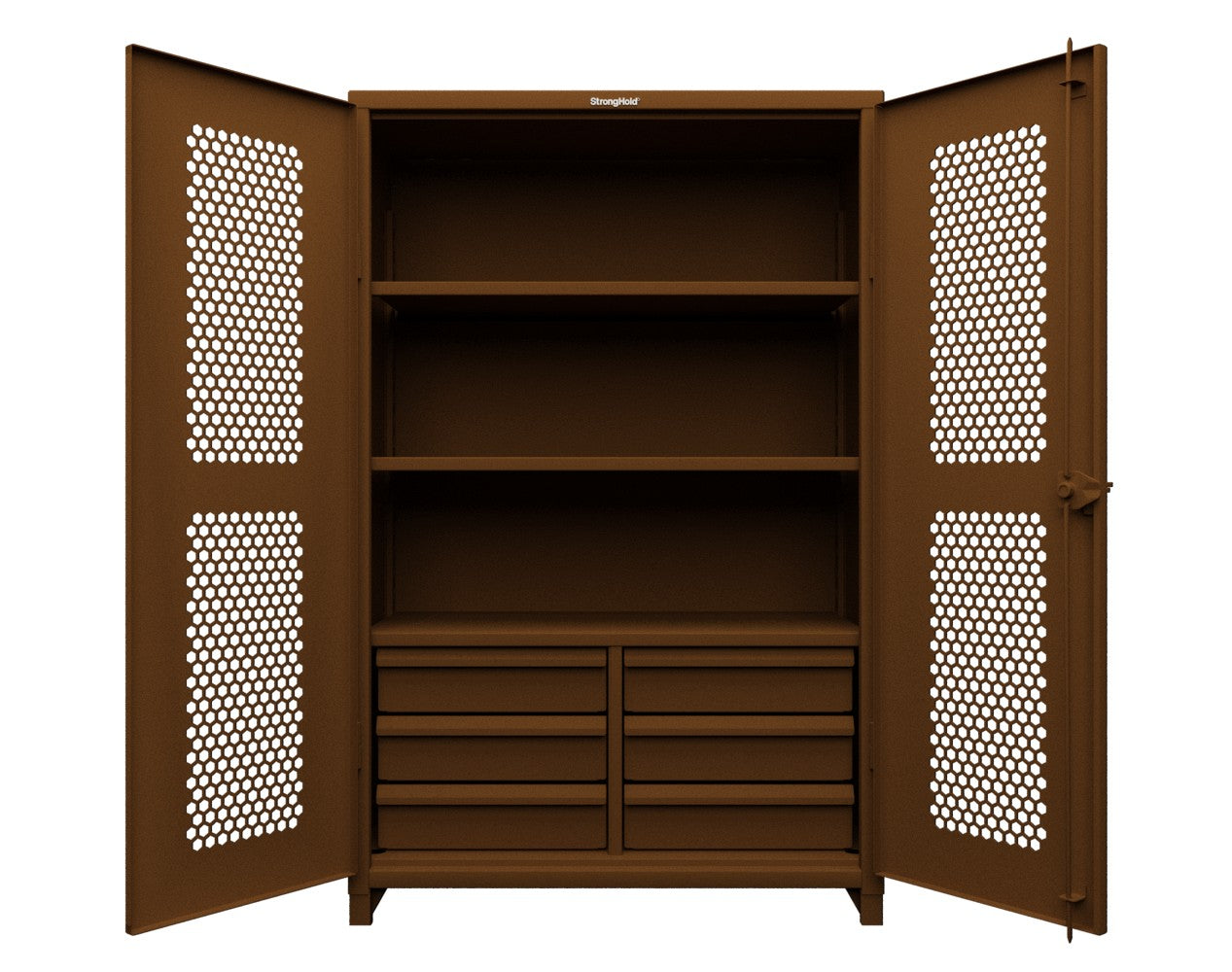 Extra Heavy Duty 14 GA Ventilated (Hex) Cabinet with 6 Half-Width Drawers, 3 Shelves - 48 In. W x 24 In. D x 75 In. H