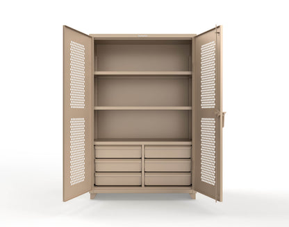 Extra Heavy Duty 14 GA Ventilated (Hex) Cabinet with 6 Half-Width Drawers, 3 Shelves - 48 In. W x 24 In. D x 75 In. H - 46-H-243-6/5DB-L-1019